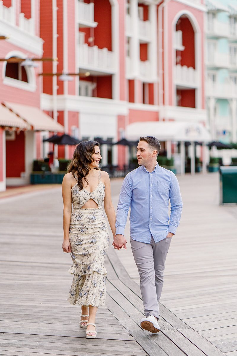 Romantic luxury engagement photography photoshoot at Disney's Boardwalk Inn, Orlando Florida