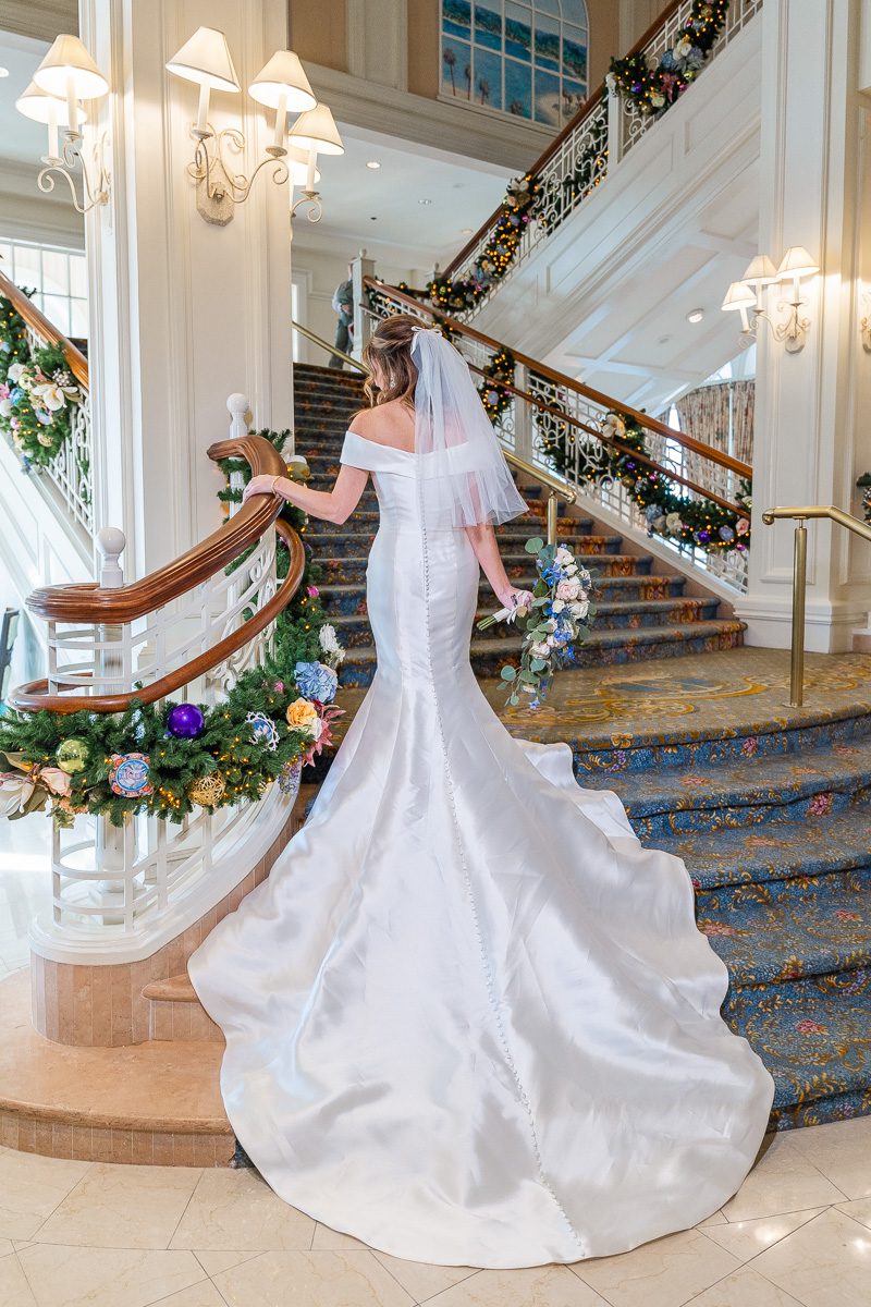 Bridal portrait at the Grand Floridian Resort in Orlando captured by top Disney wedding photographer during Christmas