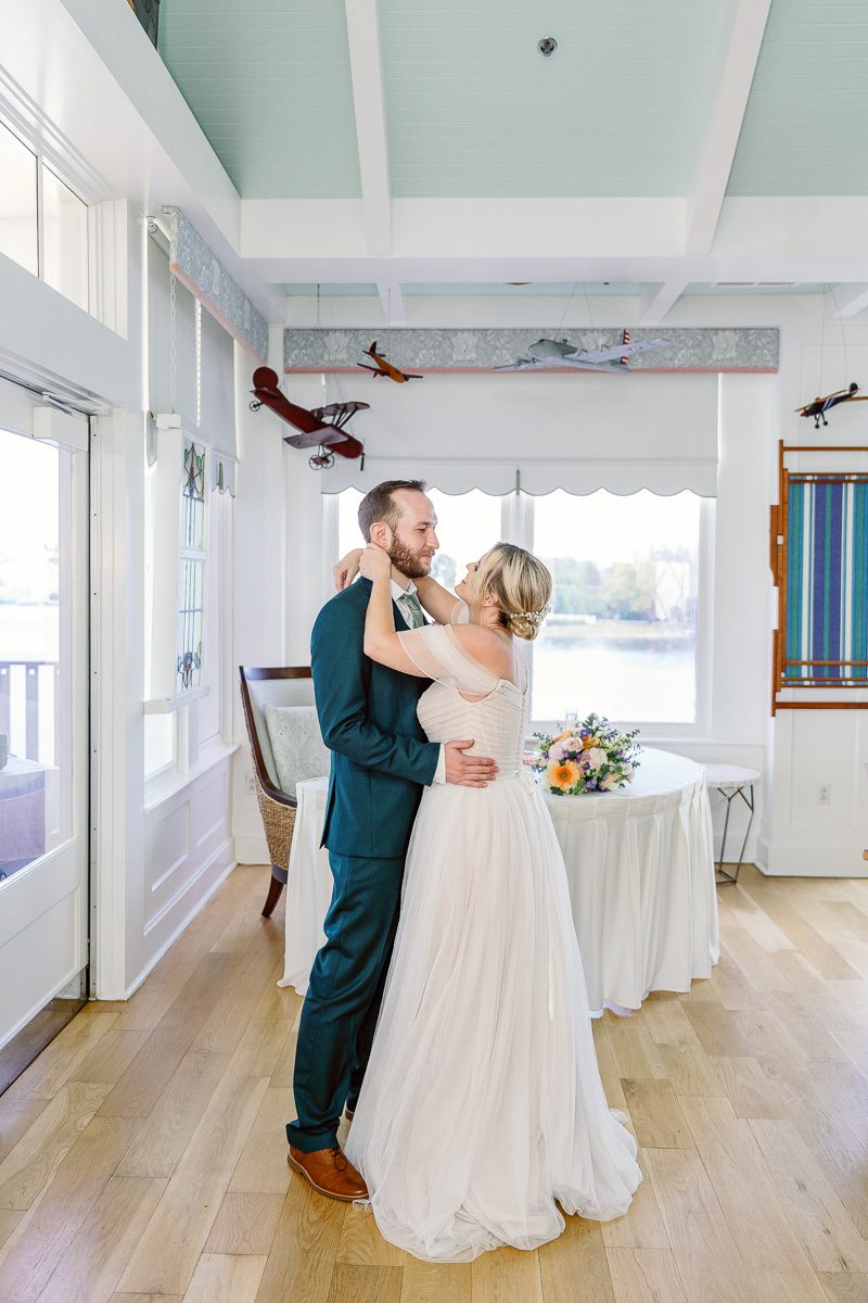 Couple shares first dance at Disney wedding at The Attic in Orlando Florida