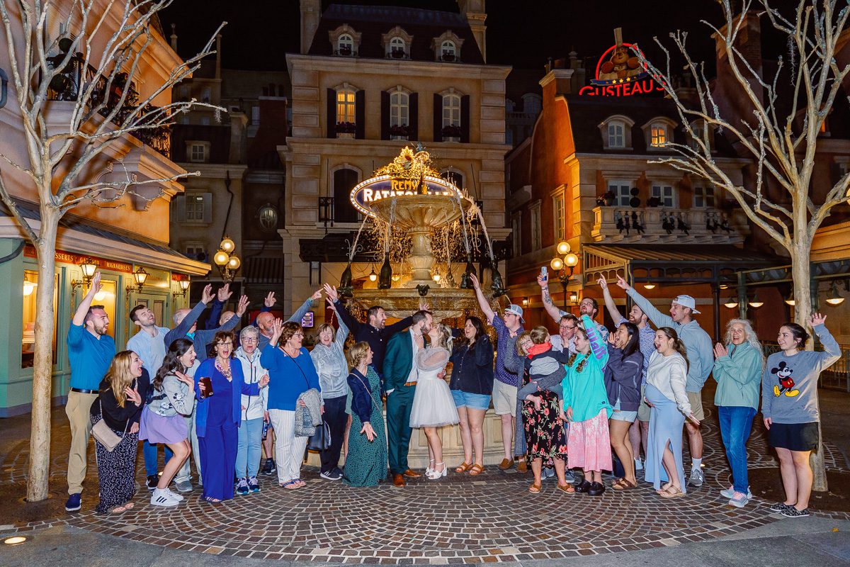 Disney wedding ride mix in at Remy's Ratatouille in Epcot Orlando captured by the best Disney wedding photographer 