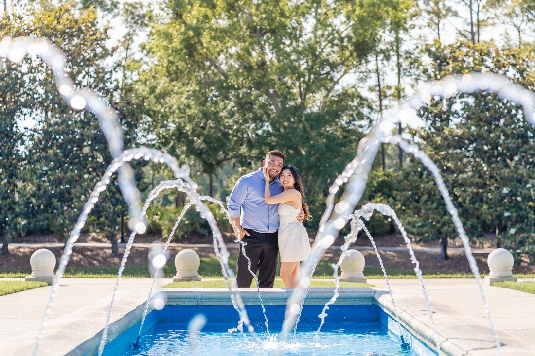 Creative artistic engagement photography with a water fountain at Port Orleans Riverside Disney World