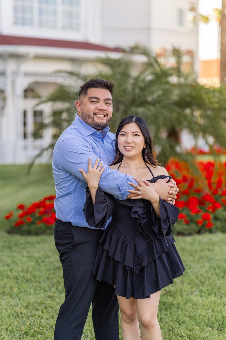 Editorial romantic engagement photo shoot at Disney Grand Floridian resort by top Orlando photographer and videographer