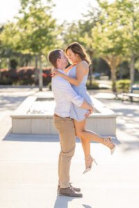 Romantic true to life creative engagement photography in Orlando Florida with golden sunlight