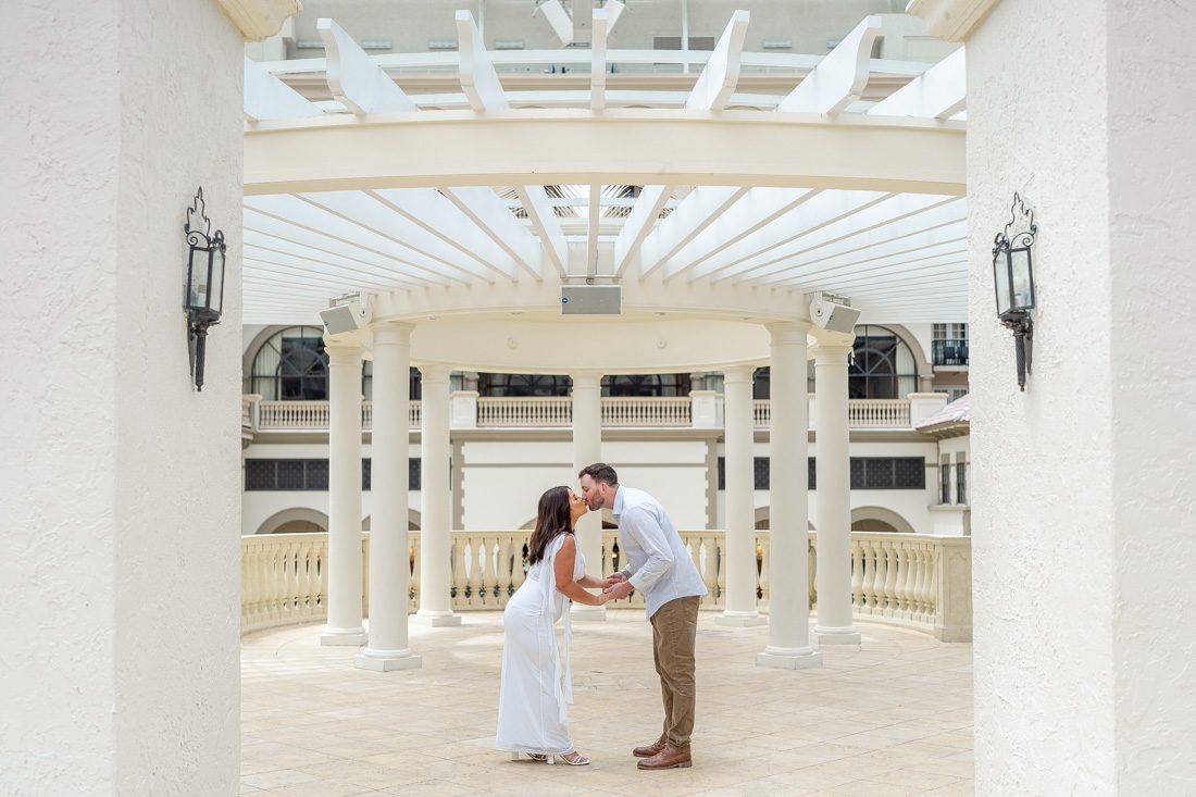 Classy mordern indoor engagement session location with an architectural gazebo at Gaylord Palms in Orlando