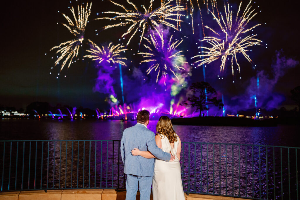 Nighttime fireworks photos captured by the best Disney wedding photographer Captured by Elle in Epcot at Disney