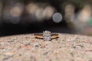 Close up of engagement ring during a Lake Eola surprise proposal photographed by an Orlando proposal photographer.
