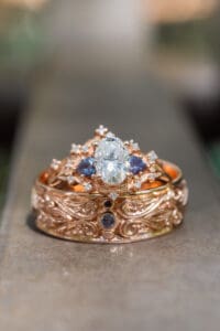 Matching wedding rings photographed together before a Harry P. Leu Gardens micro wedding.
