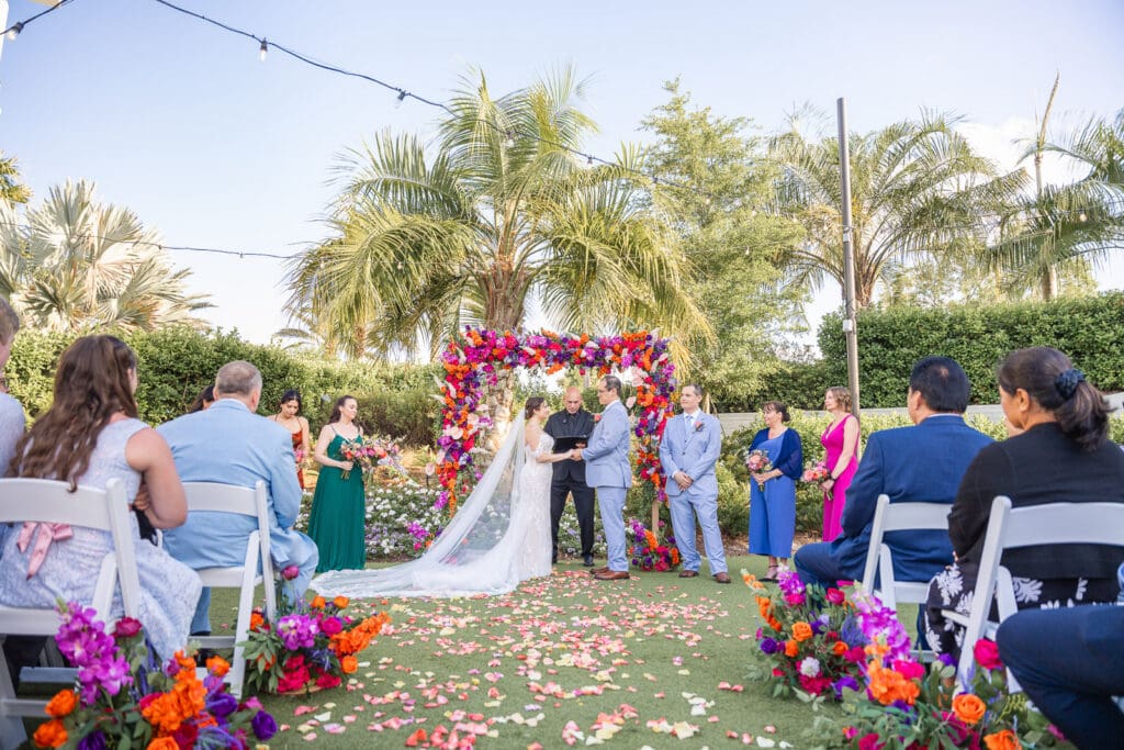 A wide ceremony view at Evermore Resort highlights the beauty of this Orlando wedding venue, photographed by Captured by Elle